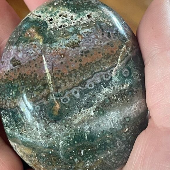 Natural Ocean Jasper orbicular palm stone crystal colorful green orange purple w - Picture 5 of 7